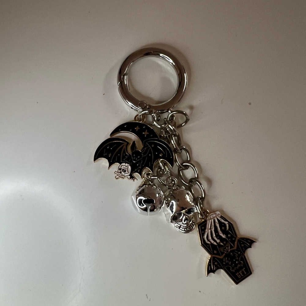 Gothic Coffin & Bat Charm Keychain – Skeleton Hand, Skull, and Moon Details - Picture 4 of 5
